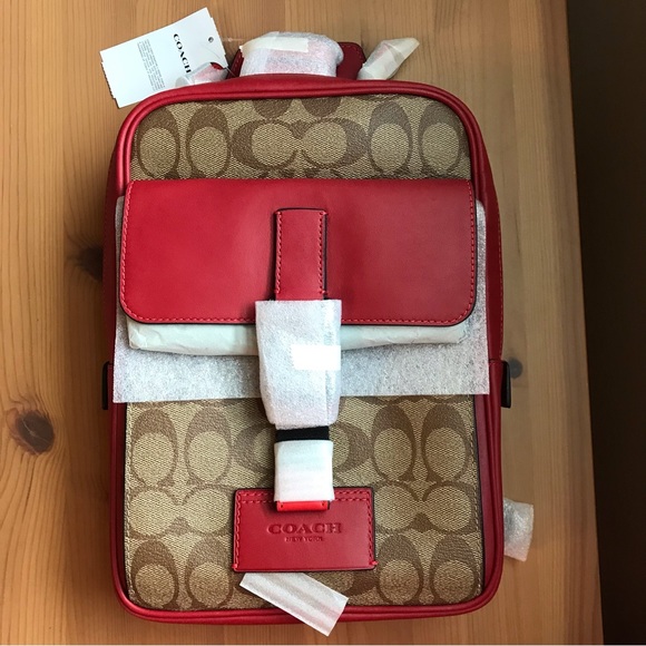 Coach Track Pack In Colorblock Signature Red Brown - Picture 1 of 11